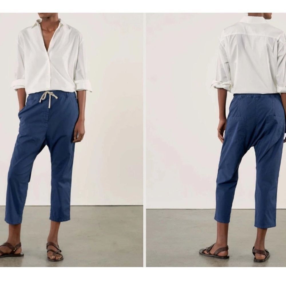 Nili Lotan Luna Cotton & Linen Twill Crop Pants In Marine Blue Size 0 Nwt $355
